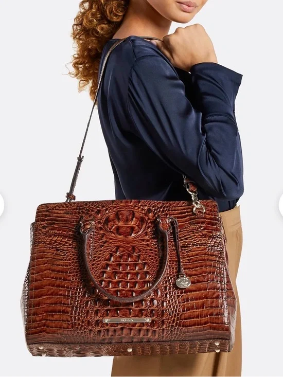 New Without Tags Brahmin Finley Satchel Croc-Embossed Leather - Picture 7 of 15